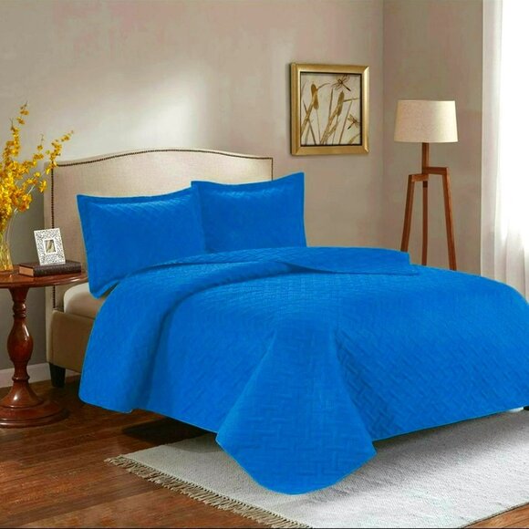 3PC Quilt Bedspread Set Oversized King Indigo Bunting - Picture 2 of 5